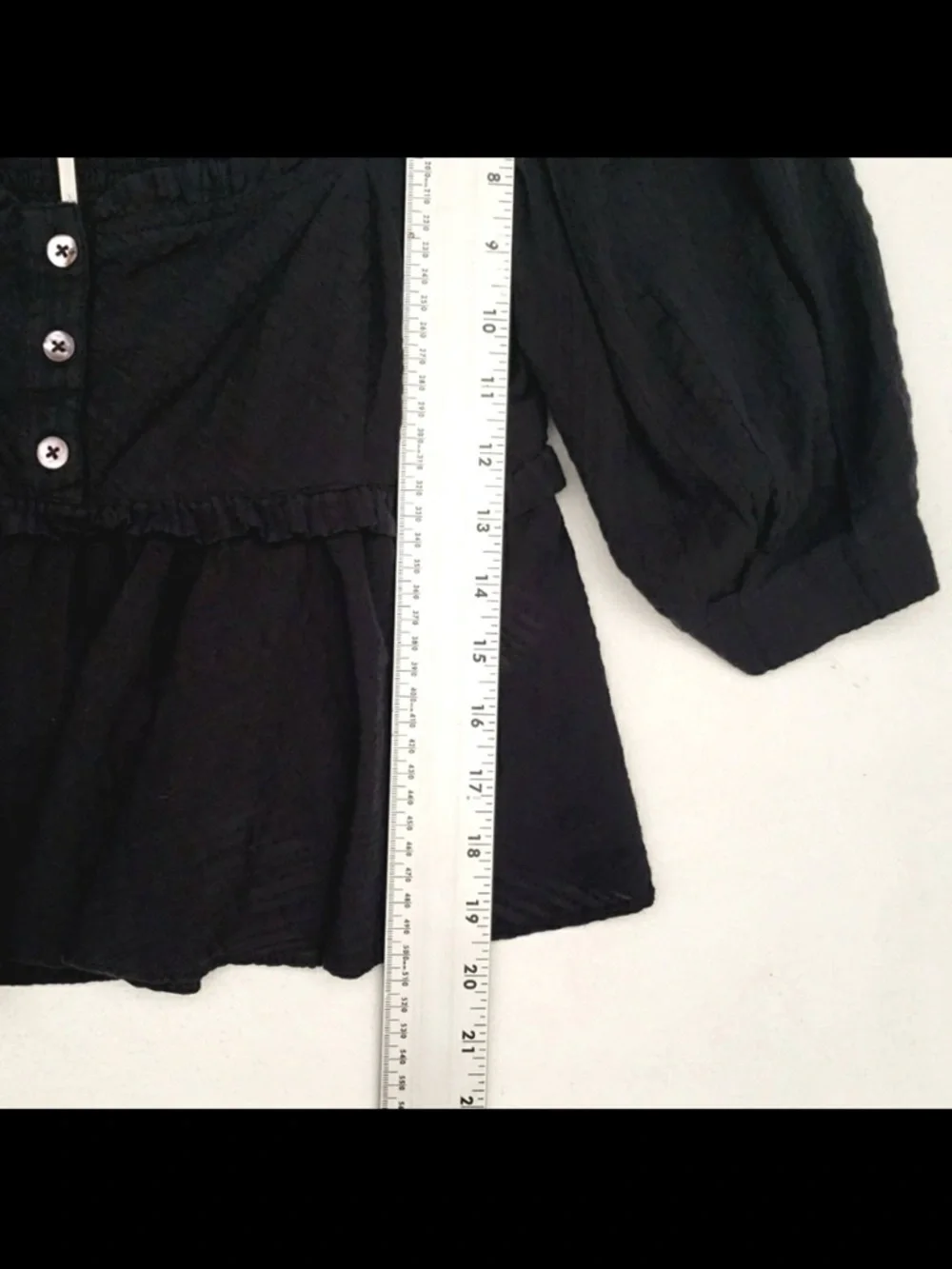 Free People Black Peplum Puff-Sleeve Button-Front Top